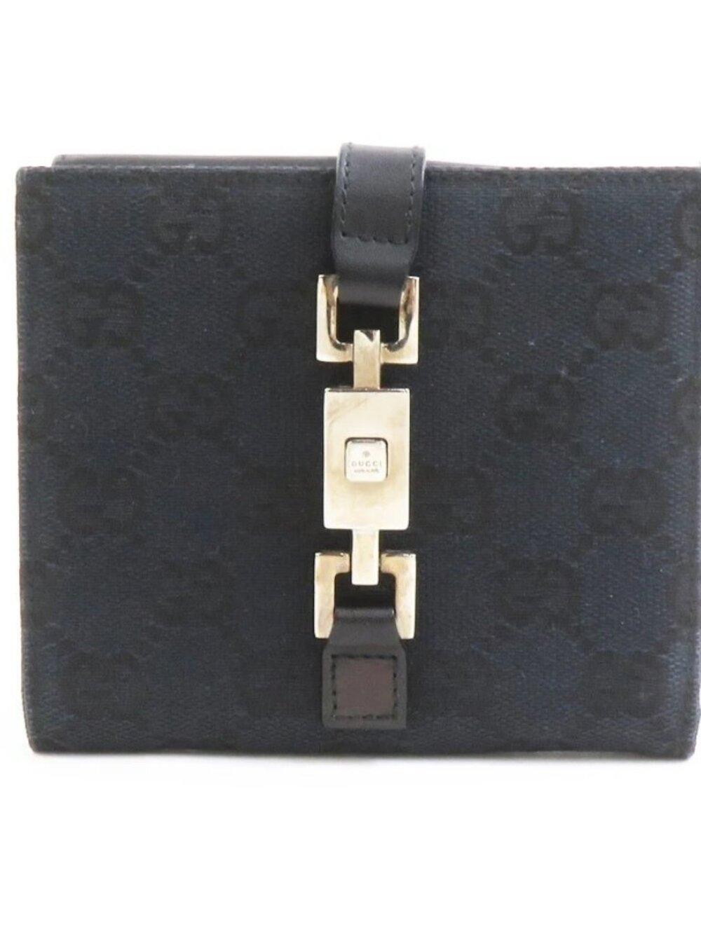 GUCCI Jackie Bifold Wallet Black GG Canvas/Leather/Silvertone